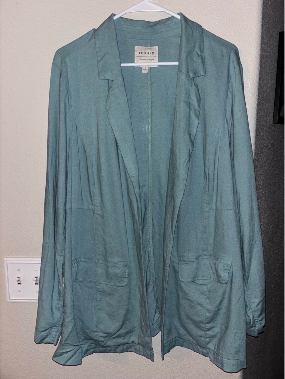 Torrid Blazer Jacket Womens Plus Size 2 2X Sage Green Linen Blend Open Front